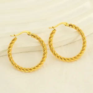 Boucles D'oreilles Créoles Torsadées Pour Femmes Plaqué Or 18K Acier Inoxydable Corde Texturée Rond Vintage Bijoux