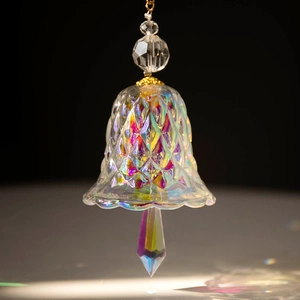 Rainbow crystal suncatcher wind chime with aurora borealis finish and bell-shaped glass prisms