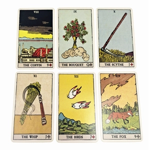 Detailed spread of six vintage Sea Soul Journey Oracle cards with illustrations