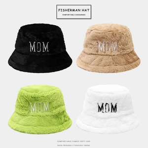 Plush Bucket Hat Faux Fur Warm Winter Autumn MOM Letter Embroidery Casual Fashion Fisherman Basin Hat For Women