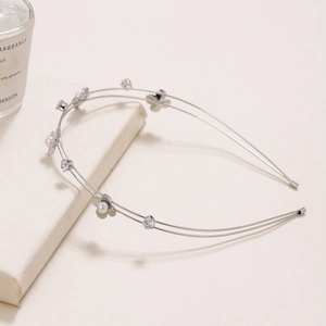 Elegant double-layered silver alloy headband featuring floral charms and pearls