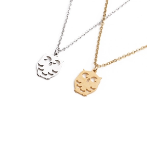 Owl Pendant Necklace Stainless Steel Hollow Out Laser Cut Polished Jewelry Novelty Animal Accessory For Men Women