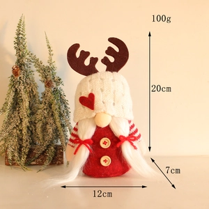 Gnome de Noël avec bois de renne et bonnet tricoté, décoration de fête haute de 20cm