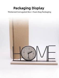 Industrial HOME metal desk clock with wooden base and retail packaging box
