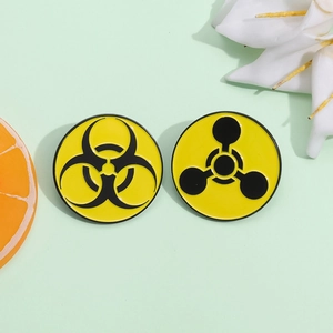 Biohazard Warning Symbol Brooch Round Alloy Enamel Yellow Black Lapel Pin Decorative Jewelry Badge