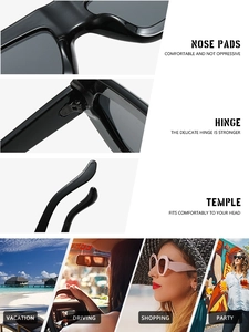 Detailansicht der schwarzen Oversize-Sonnenbrille mit Nasenpads und Metallscharnieren