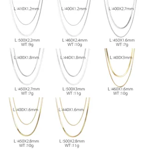 Size chart showing chain lengths and weights for double-layered gold and silver necklaces