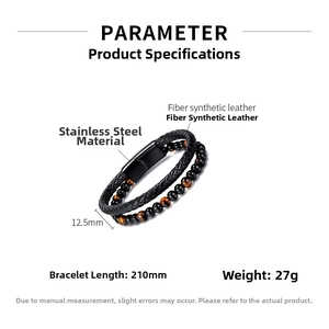 Detailed technical specifications and size parameters for red tiger eye leather bracelet