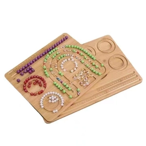 Wooden bead design board set with engraved scale rulers and colorful beads display