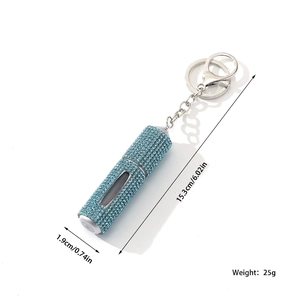 Portable blue rhinestone perfume bottle keychain with clear window and 15.3cm height