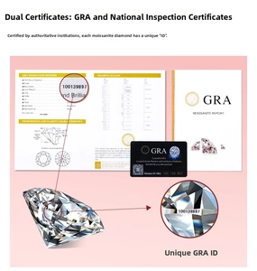 Moissanite diamond detail with GRA certificate and macro view of laser-engraved serial number