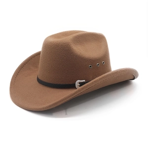 Brown wool cowboy hat featuring a leather strap with vintage silver floral buckle and vents