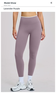 Yoga-Leggings in Taro-Lila mit hohem Bund und kontrastierendem weißem Rand am Taillenband
