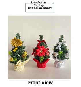 Detailed trio set of mini Christmas trees with festive red, gold, and silver ornaments
