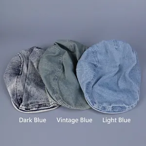 Retro washed denim ivy caps in dark blue, vintage blue, and light blue shades