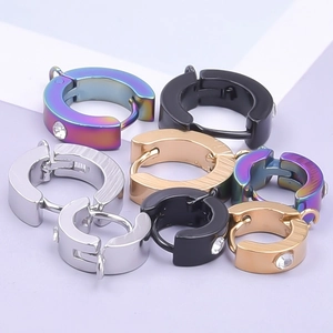 Pendientes de aro de acero de titanio en plata oro negro y colores arcoíris mezcla