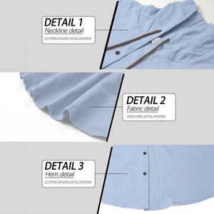 Men's light blue casual linen shirt with hood and drawstring neckline details