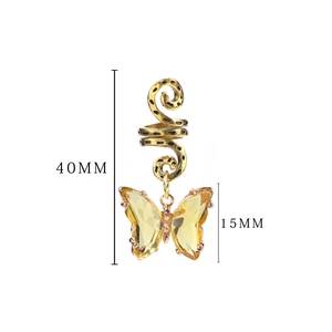 Golden metal butterfly braid hair accessory with yellow crystal drop pendant details