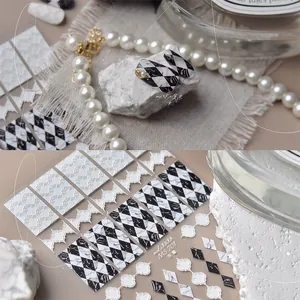 Detail of MS 701 3D embossed nail stickers with marble diamond patterns and textures