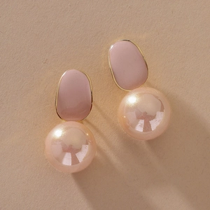 Pink Faux Artificial Pearl Geometric Rabbit Ear Drop Earrings With 925 Sterling Silver Earring Post Sweet Alloy Jewelry For Women
