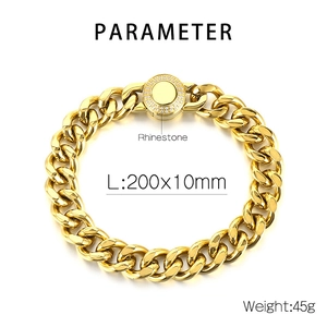 Details der 10mm goldenen Panzerkette mit Strass-CNC-Verschluss, Größe 200x10mm und Gewicht 45g