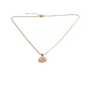 Gold Turkish evil eye necklace featuring a zircon encrusted Eye of Providence pendant