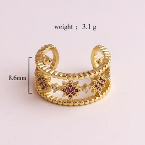Gold open star ring with micro-set purple zircon stones and 8.6mm height dimension