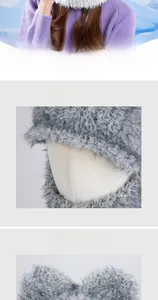 Detail view of winter plush earmuff hat with cute cat ears and soft fuzzy texture