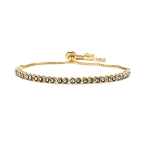 Golden Evil Eye adjustable bracelet with colorful enamel charms in Bohemian style
