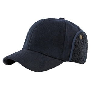 Gorra de béisbol de lana para hombre con orejeras y forro polar cálido en azul oscuro