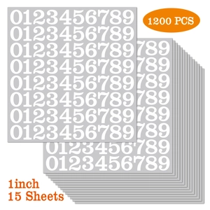 Pile détaillée de 15 feuilles contenant 1200 autocollants chiffres en vinyle de 1 pouce