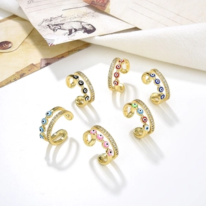 Evil Eye Open Ring For Women Copper Zirconia Gold Plated Double Layer Adjustable Turkish Eye Fashion Finger Jewelry Gift