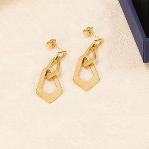 Minimalist 18K gold stainless steel geometric nested pentagon drop earrings for women