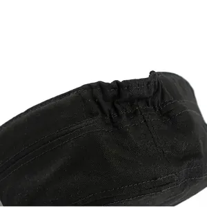 Classic black cotton flat top military cap with adjustable elastic band back design