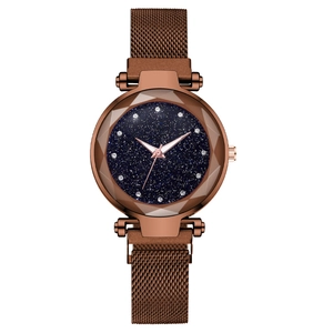 Starry sky dial ladies quartz watch with Milanese mesh band and diamond-cut glass face
