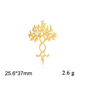 Gold stainless steel tree of life pendant for jewelry making, 25.6x37mm size