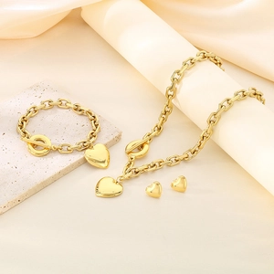 Heart Pendant Necklace Bracelet Earrings Set Stainless Steel Chain With 925 Sterling Silver Earring Post For Women