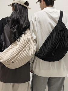 Minimalist corduroy crossbody chest bag for men and women in off-white and black color