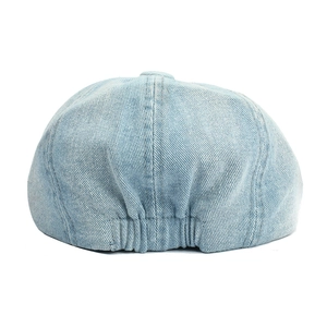Light blue denim beret cap for men and women with elastic back and twill texture