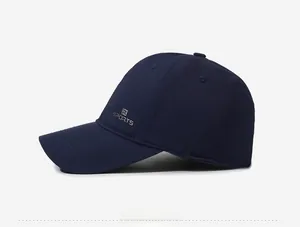 Detail view of navy blue sports cap showing the square R icon and SPORTS text embroidery
