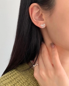 925 sterling silver bow jewelry set with ribbon stud earrings and minimal open ring