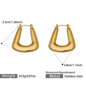 Detailed dimensions of gold U-shaped thick stainless steel earrings at 3.2cm height