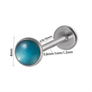 Piercing labret in acciaio inox con opale blu da 4mm e varie opzioni di misura