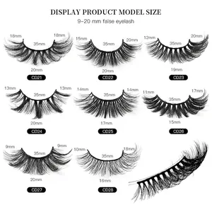 Set of 6 pairs natural dense 8D faux mink eyelashes with detailed length measurements