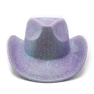 Western cowboy hat in purple sequins with laser glitter finish for party and stage wear