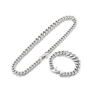 Silver Miami Cuban chain necklace and bracelet set with lobster clasp for men