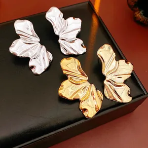 Oversized Irregular Leaf Petal Stud Earrings Alloy With Silver Earring Post High Shine Mirror Polish For Women