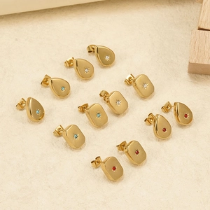 Fashion Stainless Steel Starburst Stud Earrings For Women Geometric Square Teardrop Rhinestone Inlaid Gold Silver Jewelry Necklace