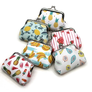 Cute fruit print coin purses with metal clasps including strawberry and lemon patterns