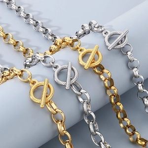 Thick gold and silver titanium steel chains with OT toggle clasp closure jewelry set